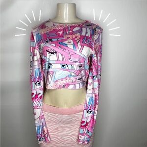 Pink kawaii long sleeve anime crop top, size L